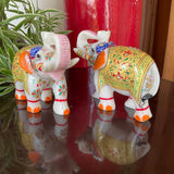 Handcrafted 5 Inches Marble Elephant (Set of 2) - Meenakari Stone Art - Table Animal Decor - Crafts N Chisel - Indian Home Decor USA