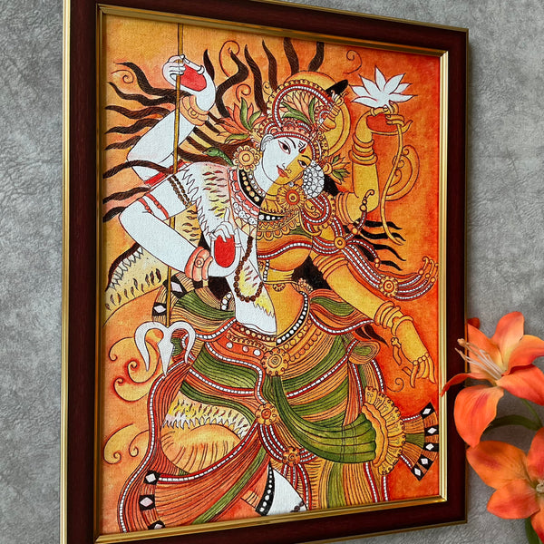 Ardhanarishvara Kerala Mural - Shiva Parvathi Handpainted Wall Decor - Crafts N Chisel - Indian Home Decor USA