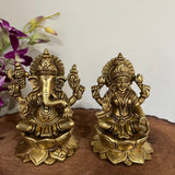 5 Inches Brass Lakshmi Ganesh Statue - Pooja Idol for Home - Festive Decor - Crafts N Chisel - Indian Home Decor USA