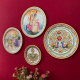 Saraswati Ma, Radha Krishna Meenakari Jewelry Painting (Set of 4) - Wall Hanging - Decorative Round Marble Plate - Crafts N Chisel - Indian Home Decor USA