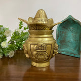Lakshmi Ganesha Brass Kalash With Coconut For Pooja - Crafts N Chisel - Indian Home Decor USA