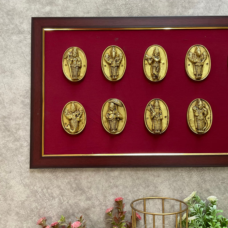 Lord Vishnu Dashavatar Brass Framed Divine Wall Hanging - Crafts N Chisel - Indian Home Decor USA