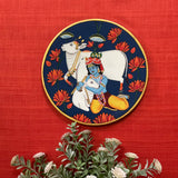Krishna, Shrinathji Peacock Pichwai Wall Hanging - Decorative Round Plate - Crafts N Chisel - Indian Home Decor USA
