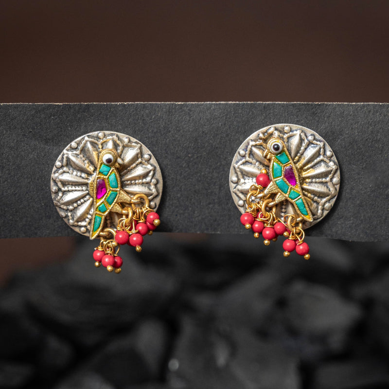 Parrot Chakra Sterling Silver Earrings - Crafts N Chisel - Indian Home Decor USA