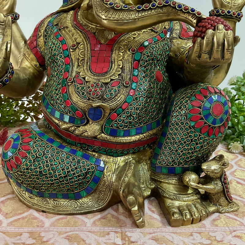 Big Ganesha Statue of Home Entrance Decor Idol - Brass Stonework Murti - Crafts N Chisel - Indian Home Decor USA