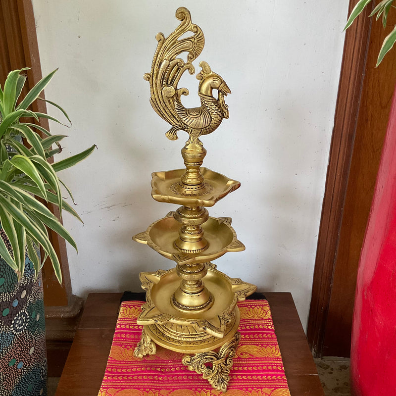 20 Inch Annapakshi Brass Diya Lamp (Set of 2) For Pooja Room Decor - Crafts N Chisel - Indian Home Decor USA