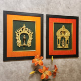 Framed Brass Prabhavali (Set of 2) - Lord Krishna And Deep Lakshmi - Ethnic Wall Decor - Crafts N Chisel - Indian Home Decor USA