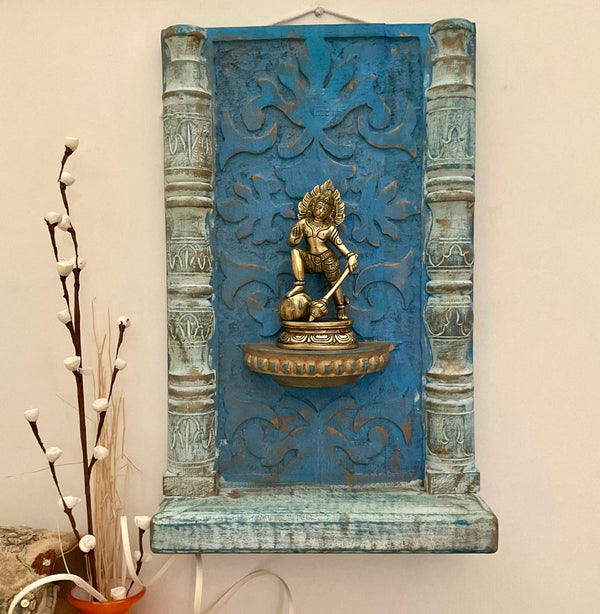 Brass Hanumanji With Distressed Wooded Frame Wall Hanging - Decorative Wall decor - Crafts N Chisel - Indian Home Decor USA