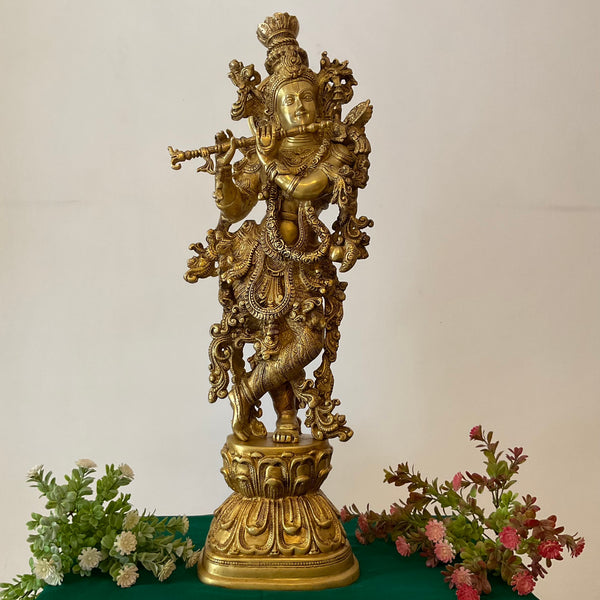 Krishna Statue For Home Temple, 30 Inches Shri Krishna Bras Idol - Crafts N Chisel - Indian Home Decor USA