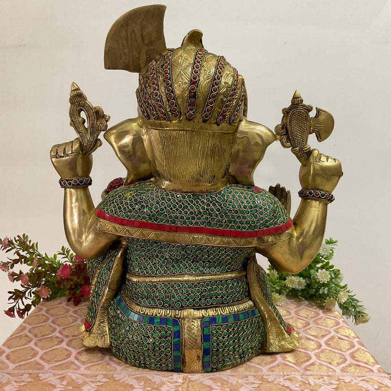 Big Ganesha Statue of Home Entrance Decor Idol - Brass Stonework Murti - Crafts N Chisel - Indian Home Decor USA