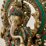 17.5 Inches Lord Ganesh Brass Idol Stonework - handcrafted Ganpati Decorative Statue for Home Decor - Housewarming Gift - Crafts N Chisel - Indian Home Decor USA