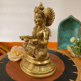 Annapurna Statue Brass - 8 Inch Annapoorna Goddess of Food - Crafts N Chisel - Indian Home Decor USA