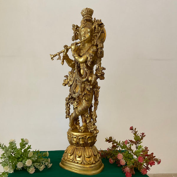 Krishna Statue For Home Temple, 30 Inches Shri Krishna Bras Idol - Crafts N Chisel - Indian Home Decor USA