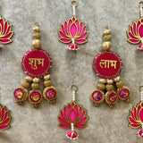 Shubh Labh, Lotus Hanging With Tea Light holder And Plate (Set of 15) Festive Decoration - Crafts N Chisel - Indian Home Decor USA