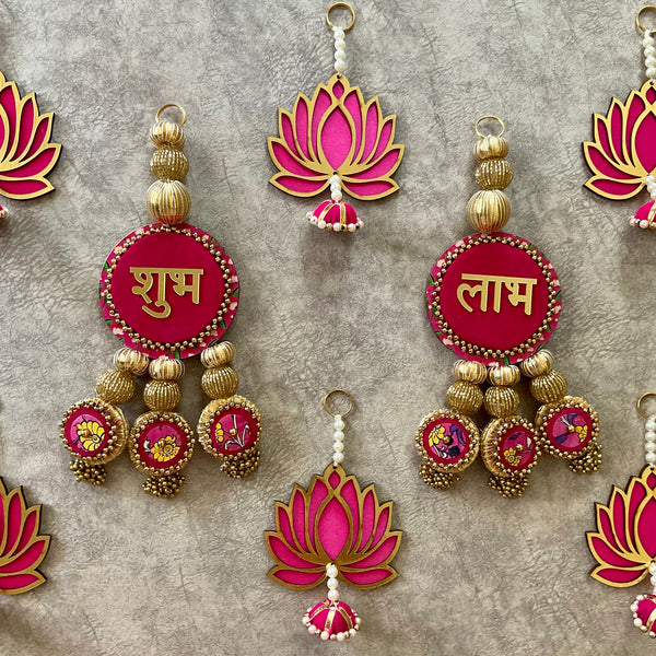 Shubh Labh, Lotus Hanging With Tea Light holder And Plate (Set of 15) Festive Decoration - Crafts N Chisel - Indian Home Decor USA