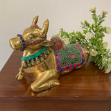 Nandi Brass Statue Stonework - Crafts N Chisel - Indian Home Decor USA
