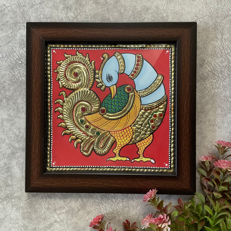 Bird Tanjore Painting (Set of 3) Traditional Wall Artf - Crafts N Chisel - Indian Home Decor USA