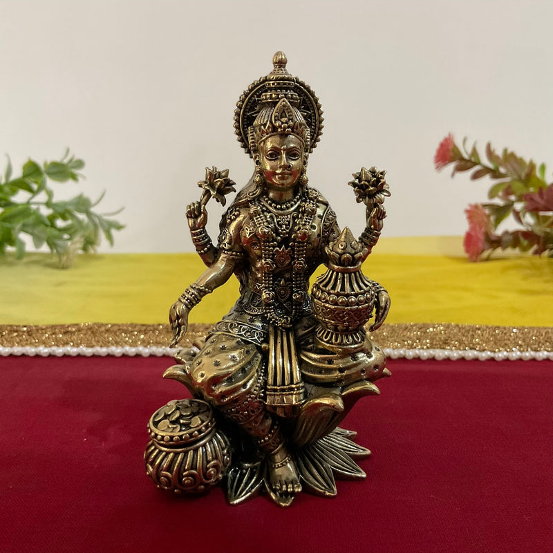 4 Inch Goddess Lakshmi Brass Idol - Pooja Statue Light Weight Home Decor - Crafts N Chisel - Indian Home Decor USA