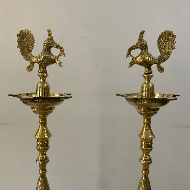 52 Inches Annapakshi Nilavilakku (Set of 2) - Kuthu Vilakku Brass lamp - Decorative Decor - Crafts N Chisel - Indian Home Decor USA