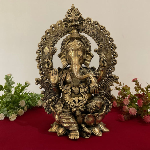 15 Inches Lord Ganesh Brass Idol - Ganpati Statue for Home Decor - Housewarming Gift (Copy) - Crafts N Chisel - Indian Home Decor USA