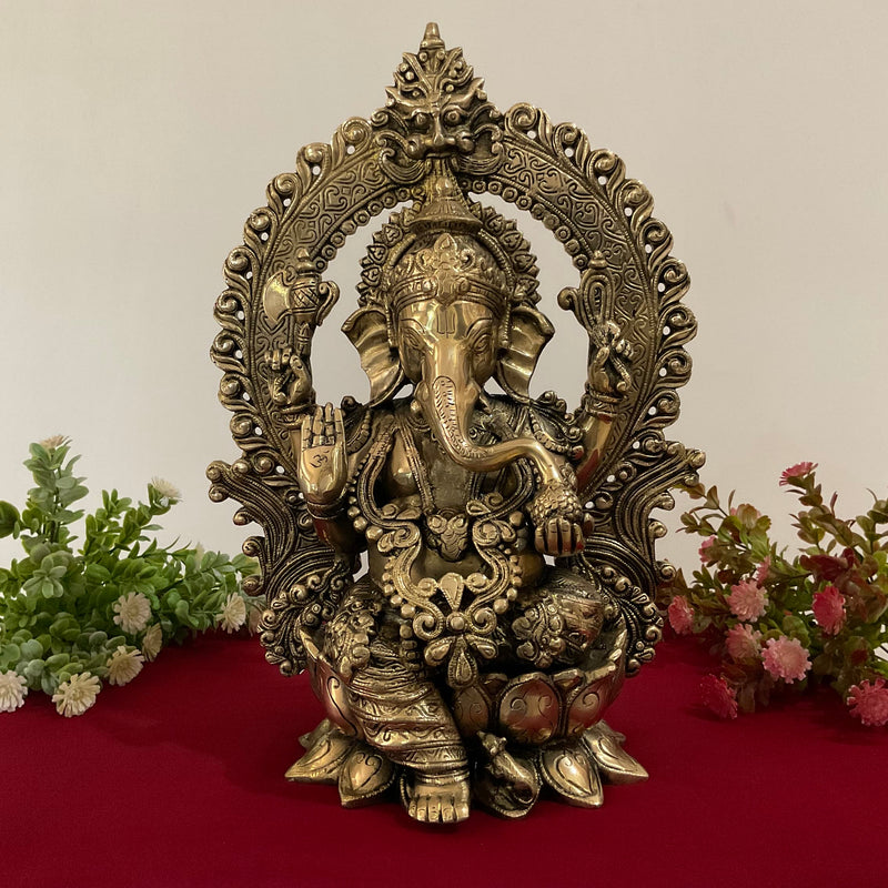 15 Inches Lord Ganesh Brass Idol - Ganpati Statue for Home Decor - Housewarming Gift (Copy) - Crafts N Chisel - Indian Home Decor USA