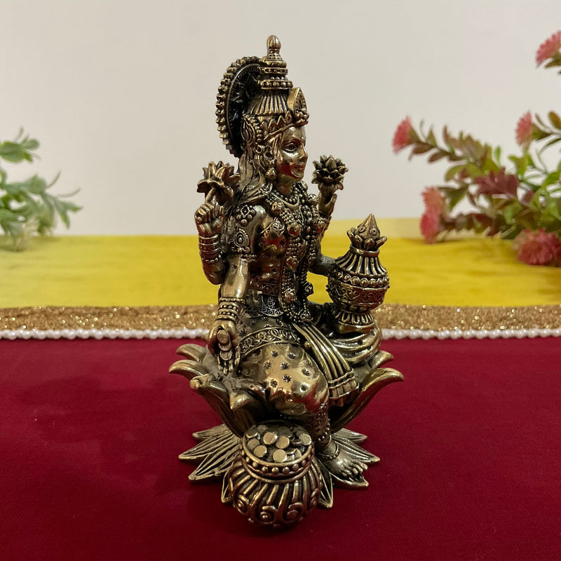 4 Inch Goddess Lakshmi Brass Idol - Pooja Statue Light Weight Home Decor - Crafts N Chisel - Indian Home Decor USA