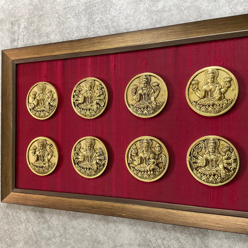 Ashtalakshmi Brass Divine Wall Hanging With Frame - Crafts N Chisel - Indian Home Decor USA