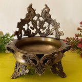 10 Inches Peacock Brass Urli Bowl And Diya Set For Home Decor - Antique Finish - Crafts N Chisel - Indian Home Decor USA