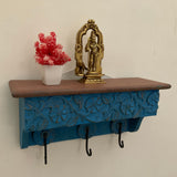 Distressed Wooded Blue Platform With Key Holder Wall Hanging - Entryway Decor - Crafts N Chisel - Indian Home Decor USA