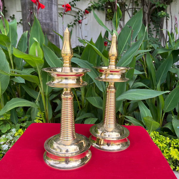 16 Inches Brass Kerala Nilavilakku (Set of 2) - Handmade Brass lamp - Decorative Decor - Crafts N Chisel - Indian Home Decor USA