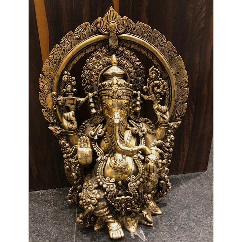 21 Inches Lord Ganesh Brass Idol With Prabhavali - Handcrafted Ganesha Statue for Home Decor - Housewarming Gift - Crafts N Chisel - Indian Home Decor USA