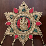 Ganesha Wall Hanging Bell - Brass Stonework Decor - Crafts N Chisel - Indian Home Decor USA