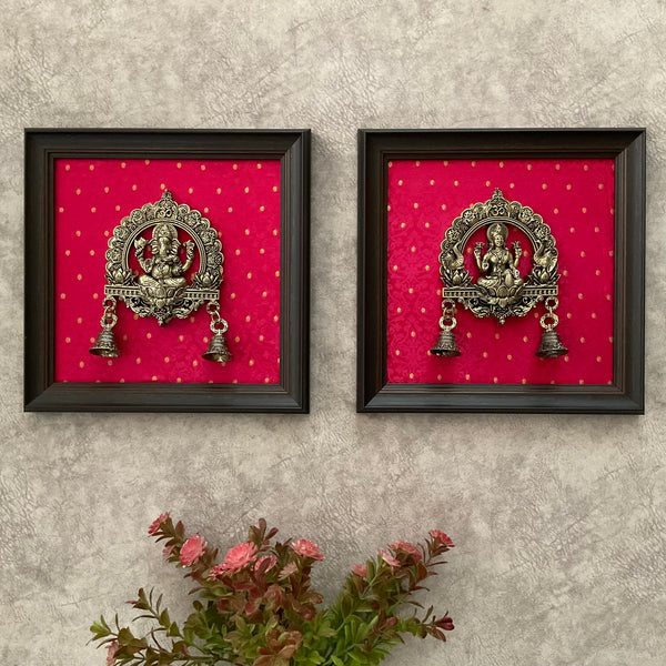 Lakshmi Ganesh Framed Wall Hanging - Crafts N Chisel - Indian Home Decor USA