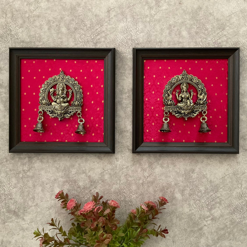 Lakshmi Ganesh Framed Wall Hanging - Crafts N Chisel - Indian Home Decor USA