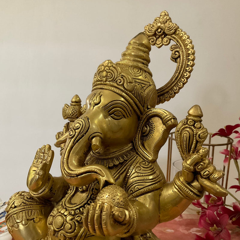 Lord Ganesh Brass Idol - Ganpati Decorative Statue for Home Decor - Crafts N Chisel - Indian Home Decor USA