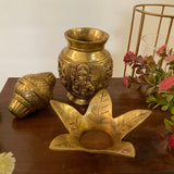 Lakshmi Ganesha Brass Kalash With Coconut For Pooja - Crafts N Chisel - Indian Home Decor USA