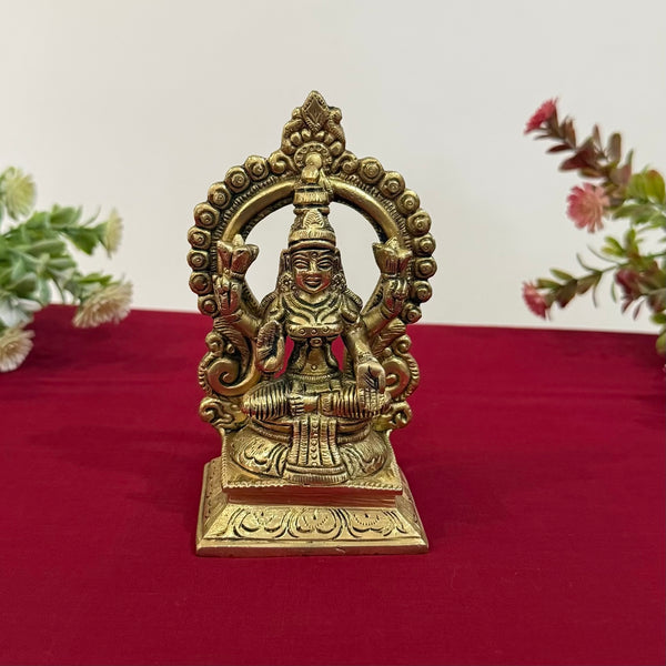 5 Inch Lakshmi Ganesh With Prabhavali Brass Idol - Pooja Statue for Home - Festive Decor - Crafts N Chisel - Indian Home Decor USA
