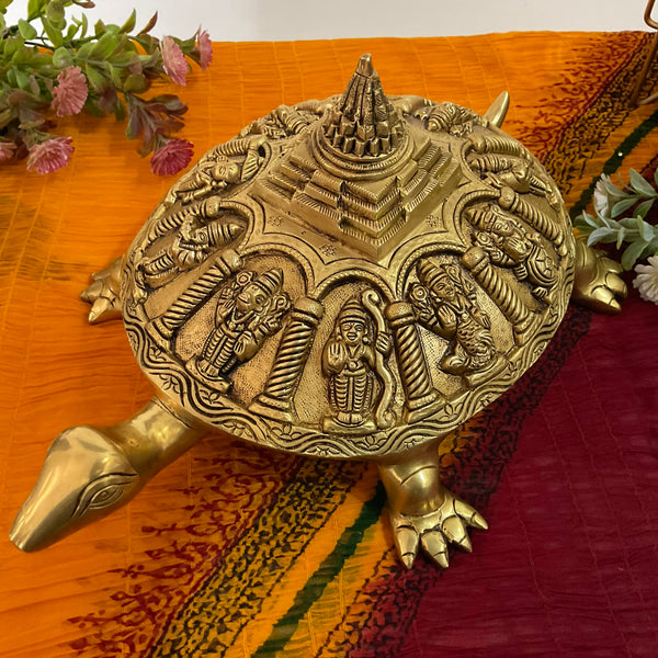 Tortoise With Dashavatar Shri Yantra Brass Idol - Decorative Figurine - Crafts N Chisel - Indian Home Decor USA