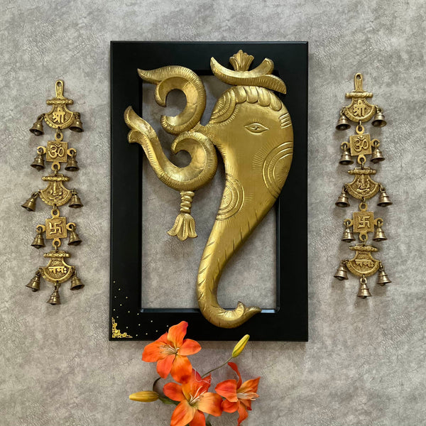 24 Inches Om Ganesha Wall Hanging with Bells (Set of 3) - Wall Decor - Crafts N Chisel - Indian Home Decor USA