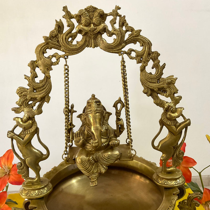 Ganesha Swing Decorative Brass Urli - Festive Indian Decor - Crafts N Chisel - Indian Home Decor USA