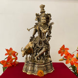 23 Inch Lord Krishna Cow Calf Brass idol - Krishna Statue for Indian Decor - Crafts N Chisel - Indian Home Decor USA