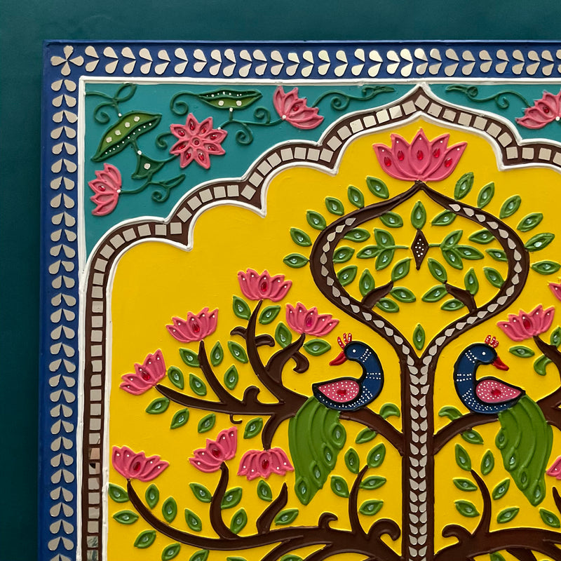 Cow Calf Elephant Tree of Life Lippan Wall Hanging - Clay Mirror Wall Decor - Crafts N Chisel - Indian Home Decor USA