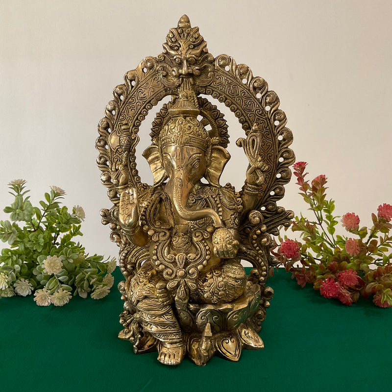 Ganesha Statue, 15 Inch Brass Idol - Ganpati Murthi for Home Decor - Housewarming Gift - Crafts N Chisel - Indian Home Decor USA