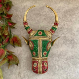 Nandi Brass Decor With Stonework - Divine Wall Hanging - Crafts N Chisel - Indian Home Decor USA