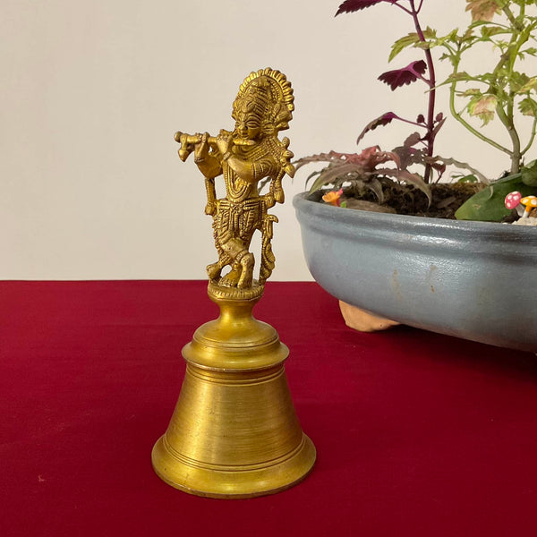 Lord Krishna Brass bell For Pooja - Crafts N Chisel - Indian Home Decor USA