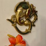 Om Ganesha Wall Hanging - Brass Stonework Decor - Crafts N Chisel - Indian Home Decor USA