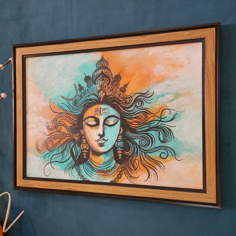 Lord Shiva Handmade Painting - Framed Wall Decor - Crafts N Chisel - Indian Home Decor USA