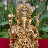 12 Inches Lord Ganesh Brass Idol - Ganpati Decorative Statue for Home Decor - Crafts N Chisel - Indian Home Decor USA