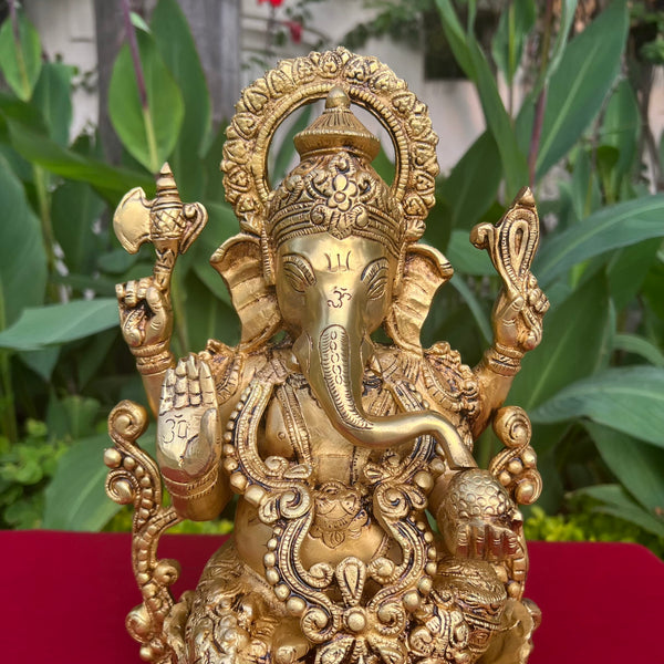 12 Inches Lord Ganesh Brass Idol - Ganpati Decorative Statue for Home Decor - Crafts N Chisel - Indian Home Decor USA