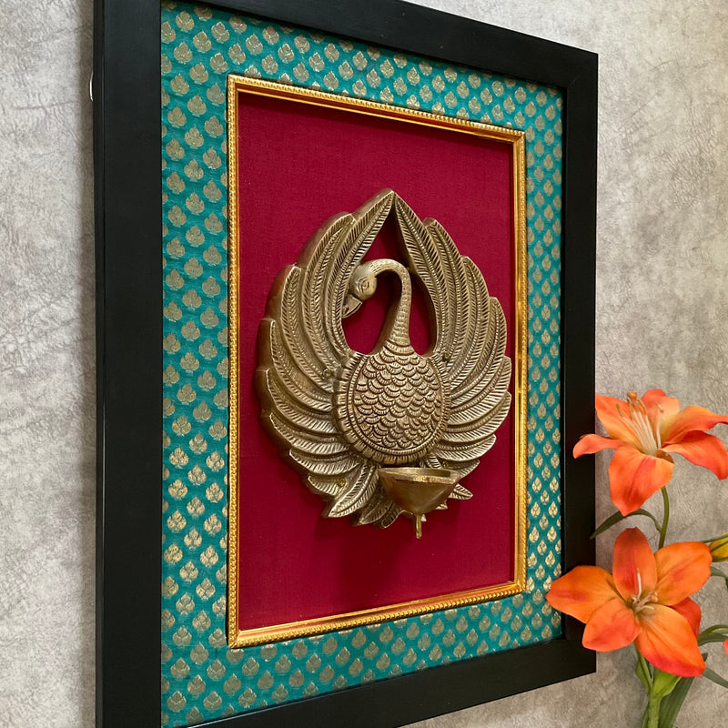 Dancing Peacock Brass Diya Lamp Divine Wall Hanging - Festive Home Decor - Crafts N Chisel - Indian Home Decor USA